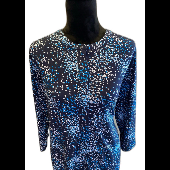 Croft & Barrow Blouse Sz Large Blue Dot Design Top 3/4 Sleeve + Stretch Stylish - Picture 1 of 10
